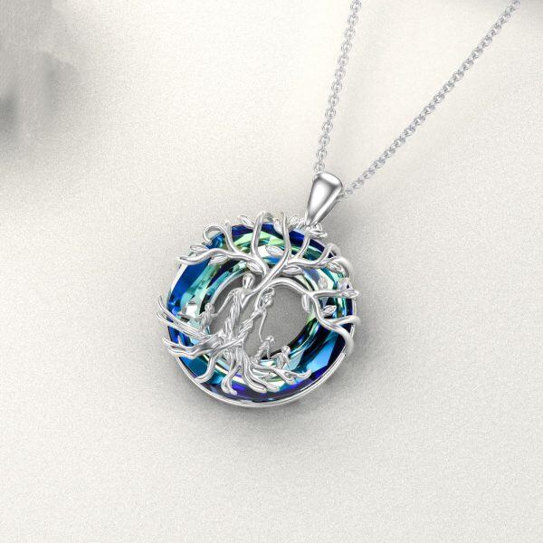 Sterling Silver Parents of 4 Children Tree of Life Pendant Necklace with Crystal Circle-3