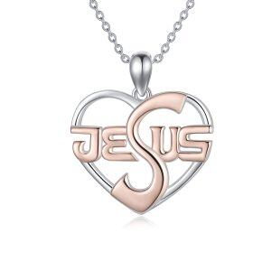 Sterling Silver Two-tone Jesus Religious Pendant Necklace-0