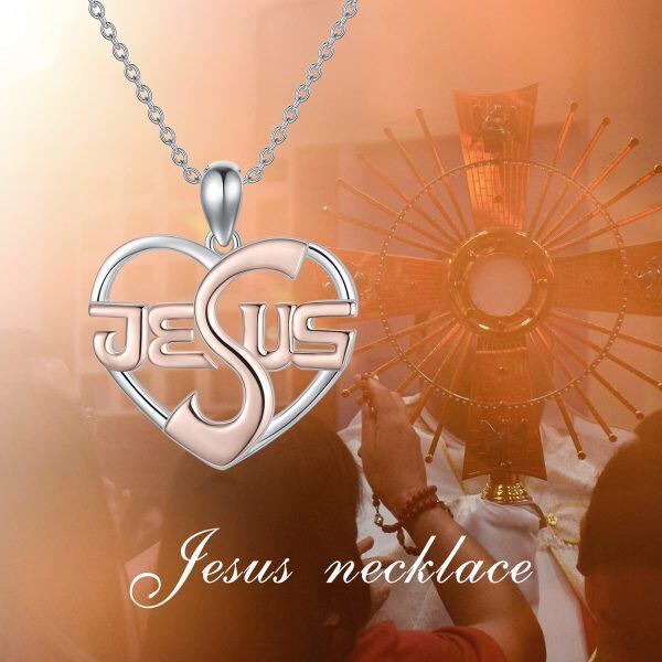 Sterling Silver Two-tone Jesus Religious Pendant Necklace-5