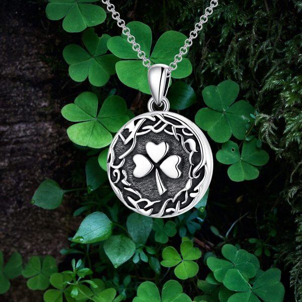 Sterling Silver Shamrock Lucky Locket Necklace-6