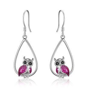 Sterling Silver Owl Dangle and Drop Earrings-0