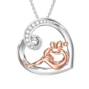 Sterling Silver Two-tone Mother and Child Heart Pendant Necklace-0