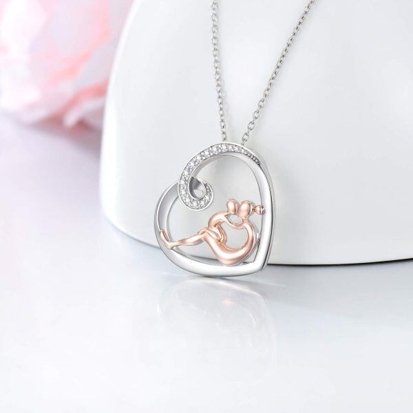 Sterling Silver Two-tone Mother and Child Heart Pendant Necklace-1