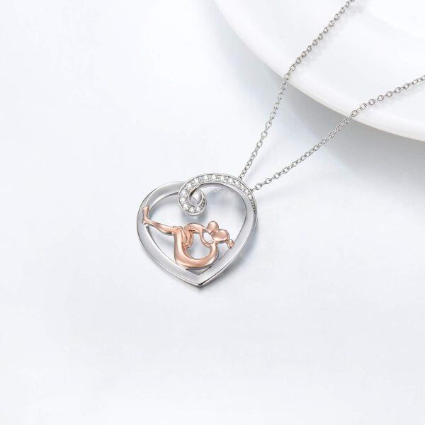 Sterling Silver Two-tone Mother and Child Heart Pendant Necklace-2