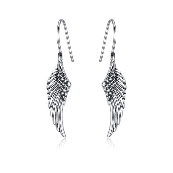 Sterling Silver Angel Wing Dangle and Drop Earrings-0