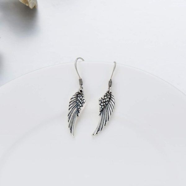 Sterling Silver Angel Wing Dangle and Drop Earrings-1