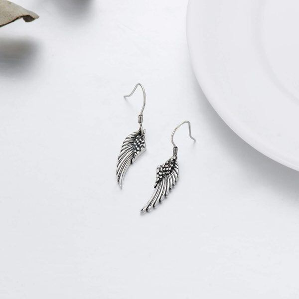 Sterling Silver Angel Wing Dangle and Drop Earrings-2