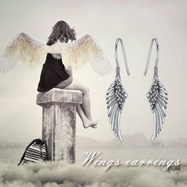 Sterling Silver Angel Wing Dangle and Drop Earrings-5