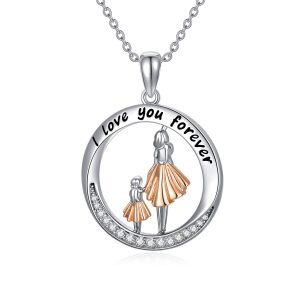 Sterling Silver Two-tone Mother Daughter Pendant Necklace-0