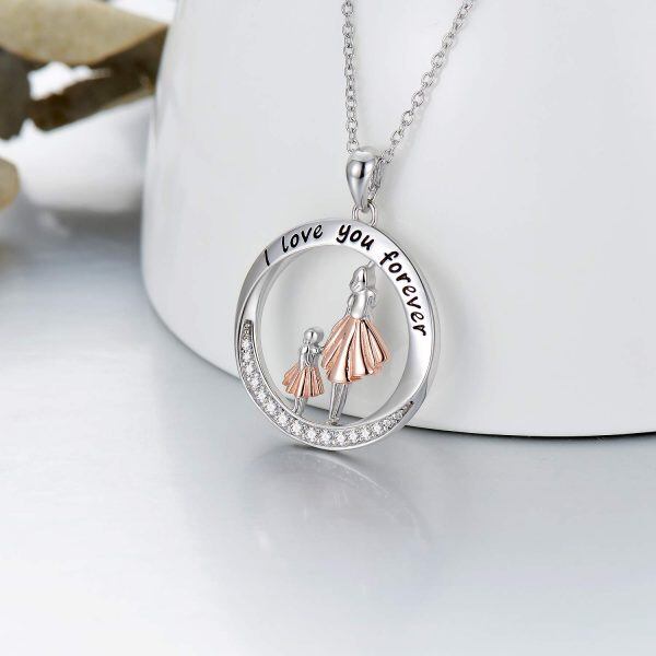 Sterling Silver Two-tone Mother Daughter Pendant Necklace-1