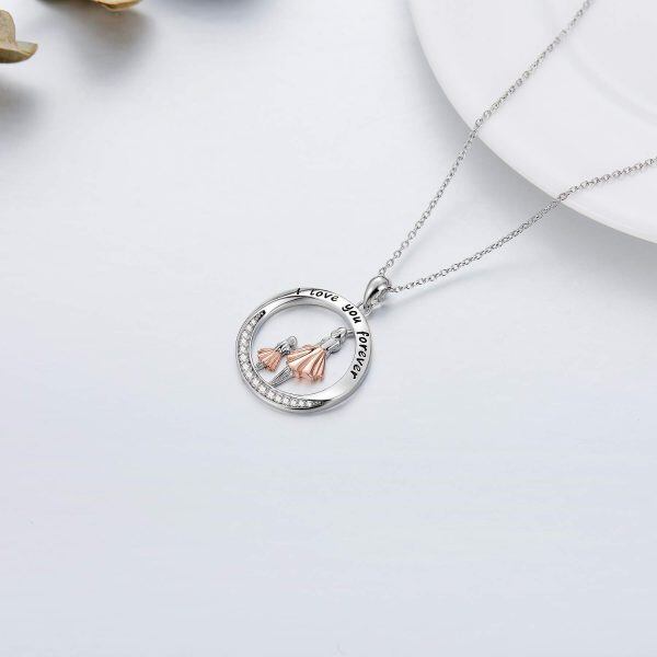 Sterling Silver Two-tone Mother Daughter Pendant Necklace-2