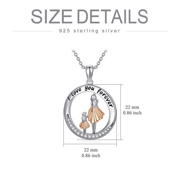 Sterling Silver Two-tone Mother Daughter Pendant Necklace-4