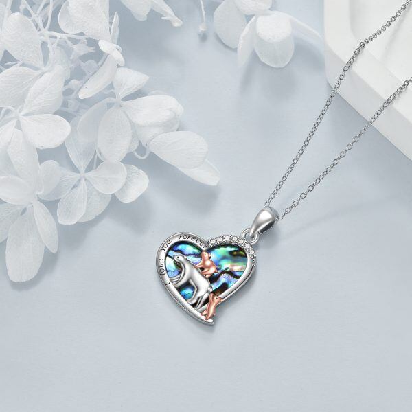 Sterling Silver Mama Bear Heart Pendant Necklace with Abalone Shell-4