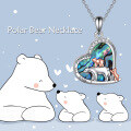 wholesale 925 Sterling Silver Abalone Shell Heart Bear Family Pendant Necklace for Mom & Daughter Mothers' Day Gifts-0-5