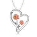wholesale 925 Sterling Silver Rose and Diamond Double Heart Pendant Necklace for Women's Gifts-0-0