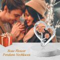 wholesale 925 Sterling Silver Rose and Diamond Double Heart Pendant Necklace for Women's Gifts-0-5