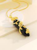 wholesale Sterling Silver Rose Quartz Obsidian I Love You Mom Sunflower Pendant Necklace - Gold Plated-0-10