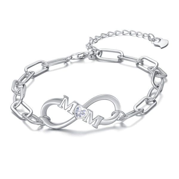 Sterling Silver Infinity Love Mom Chain Bracelet with Paperclip Chain-0