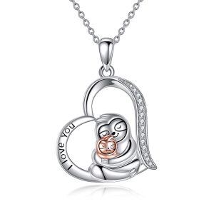 Sterling Silver Sloth Mom Child Pendant Necklace-0