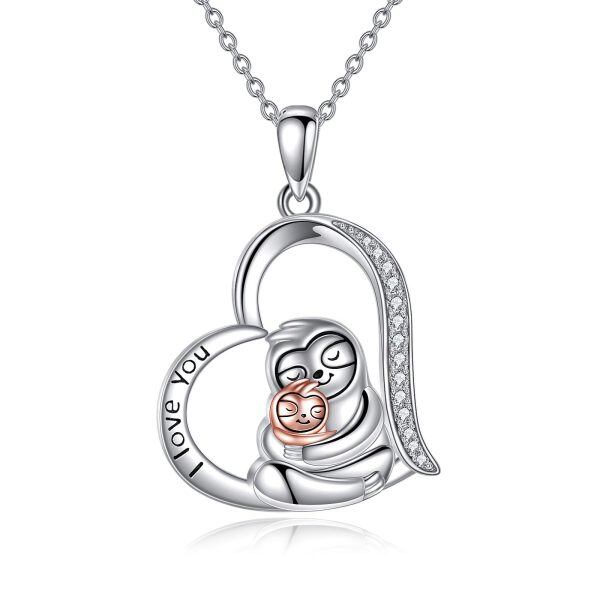 Sterling Silver Sloth Mom Child Pendant Necklace-0