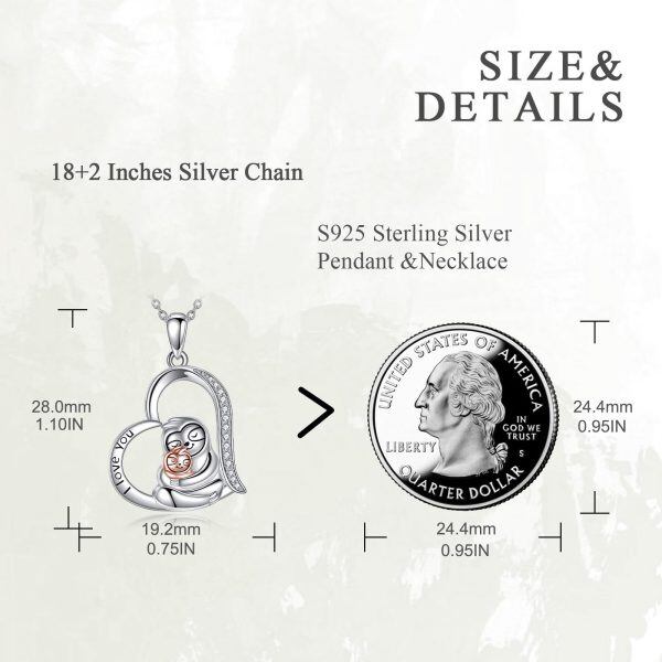 Sterling Silver Sloth Mom Child Pendant Necklace-1