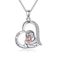 wholesale 925 Sterling Silver Heart-Shaped Sloth Pendant for Mom and Daughter - Love  Set- Rhodium And Rose Gold Plated