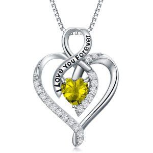 Sterling Silver Peridot Heart Pendant Necklace with August Birthstone-0