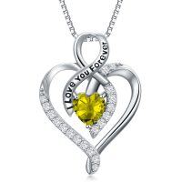 wholesale Sterling Silver Peridot Necklace I Love You Forever Jewelry Gift for Women - Rhodium Plated- Rhodium Plated