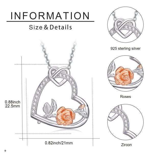 Sterling Silver Rose Flower Heart Pendant Necklace-1