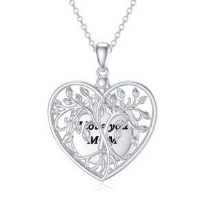 Sterling Silver Open Heart Tree of Life Pendant Necklace for Mom-0