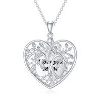 wholesale 925 Sterling Silver Heart-Shaped Tree of Life Pendant Necklace with Engraved Mom Message for Women- Rhodium Plated