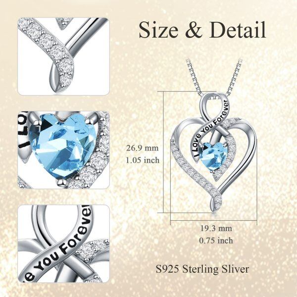 Sterling Silver Pale Blue Heart Pendant Necklace with March Birthstone-1