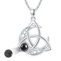 wholesale 925 Sterling Silver Celtic Knot Trinity Circle Pendant with Black Onyx Stone Chain Necklaces for Women Gifts- Rhodium Plated