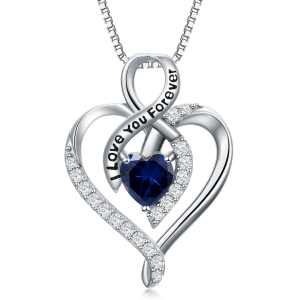 Sterling Silver Deep Blue Heart Pendant Necklace with September Birthstone-0