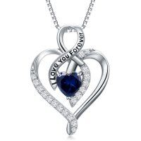 wholesale Sterling Silver Austrian Crystal Heart Birthstone Necklace Valentine s Day Gift for Women Wife Girlfriend Mom - Rhodium Plated- Rhodium Plated