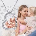 wholesale 925 Sterling Silver Heart-Shaped CZ Fox Pendant Necklaces for Women - I Love You Message Gifts for Mom & Daughter-0-3