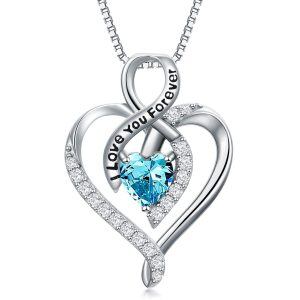 Sterling Silver Blue Heart Pendant Necklace with December Birthstone -0