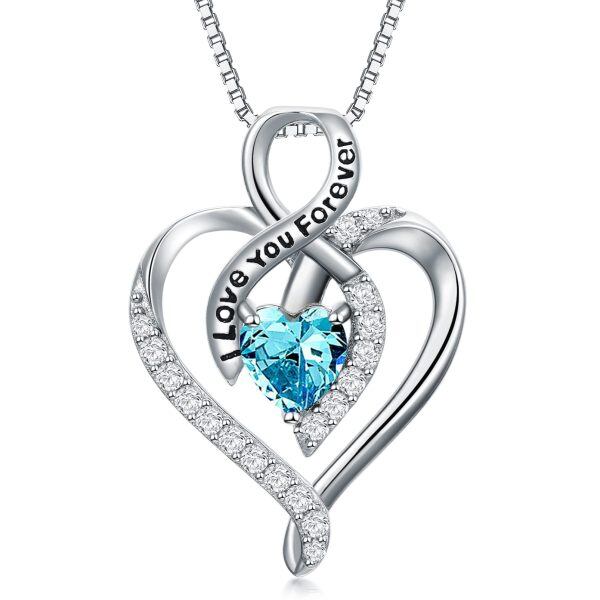 Sterling Silver Blue Heart Pendant Necklace with December Birthstone -0