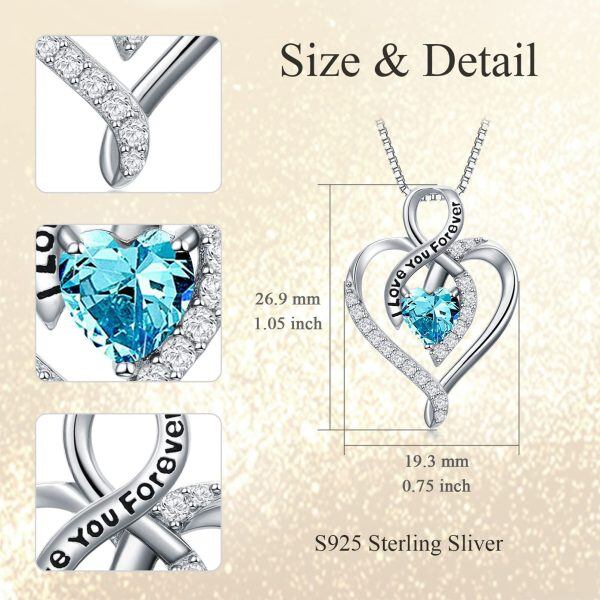 Sterling Silver Blue Heart Pendant Necklace with December Birthstone -1