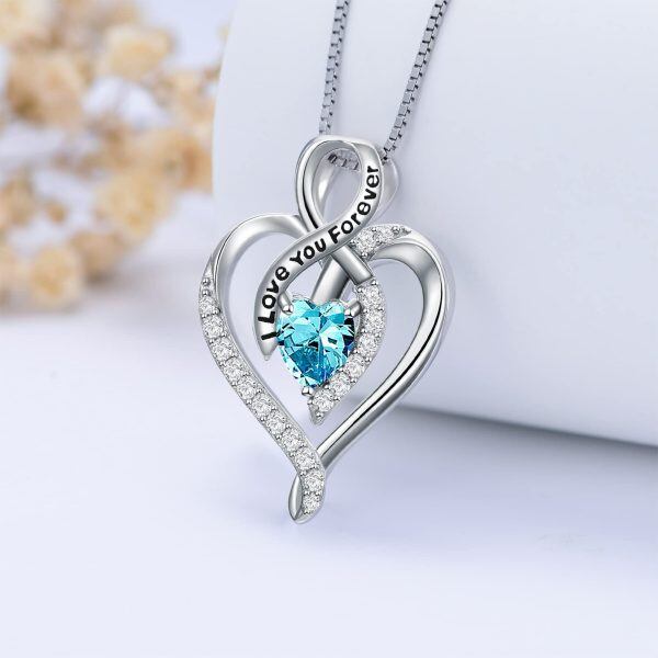 Sterling Silver Blue Heart Pendant Necklace with December Birthstone -3