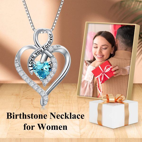 Sterling Silver Blue Heart Pendant Necklace with December Birthstone -5