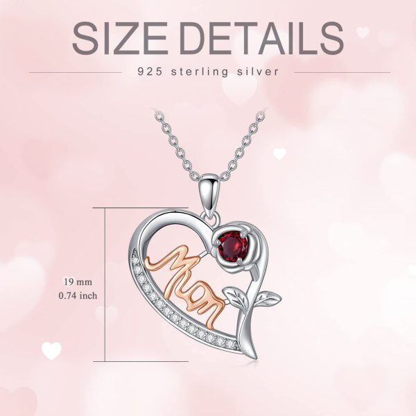 Sterling Silver Mom Rose Heart Pendant Necklace-1