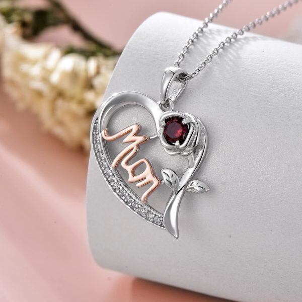 Sterling Silver Mom Rose Heart Pendant Necklace-3