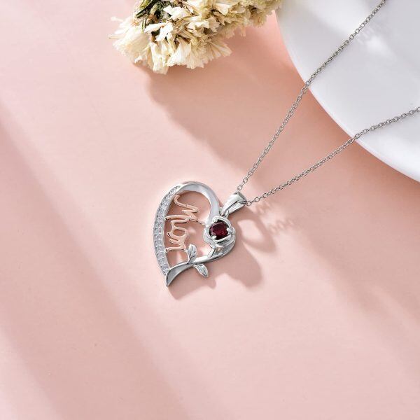 Sterling Silver Mom Rose Heart Pendant Necklace-4