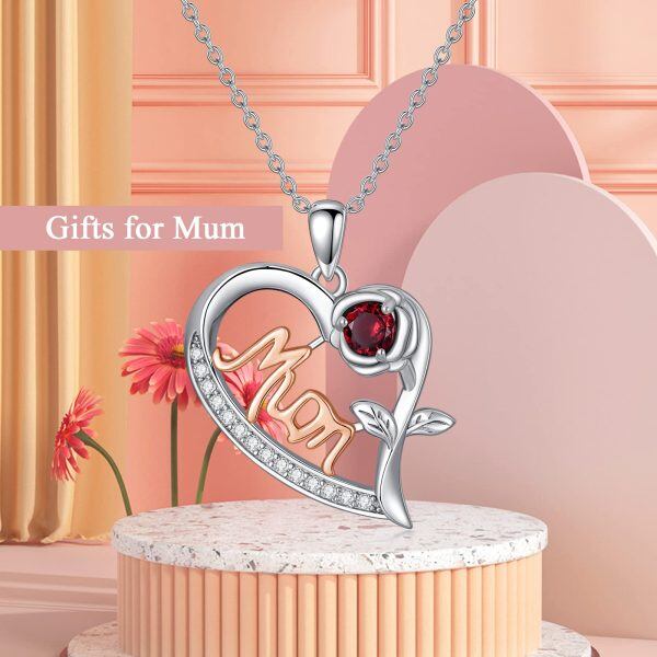 Sterling Silver Mom Rose Heart Pendant Necklace-5