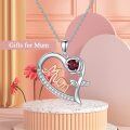 wholesale 925 Sterling Silver Red Garnet Flower Mom Heart Pendant Necklaces for Women Mothers Day Gifts-0-5
