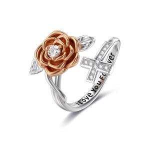 Sterling Silver Rose Cross Adjustable Rings-0