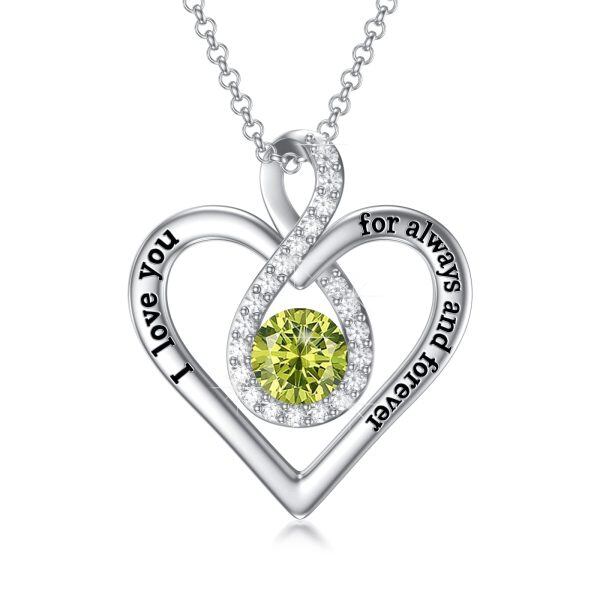 Sterling Silver Infinity Heart Peridot Pendant Necklace with August Birthstone-0