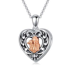 Sterling Silver Mother Daughter Locket Necklace-0