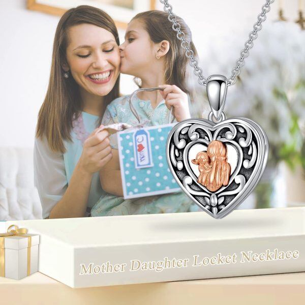 Sterling Silver Mother Daughter Locket Necklace-5